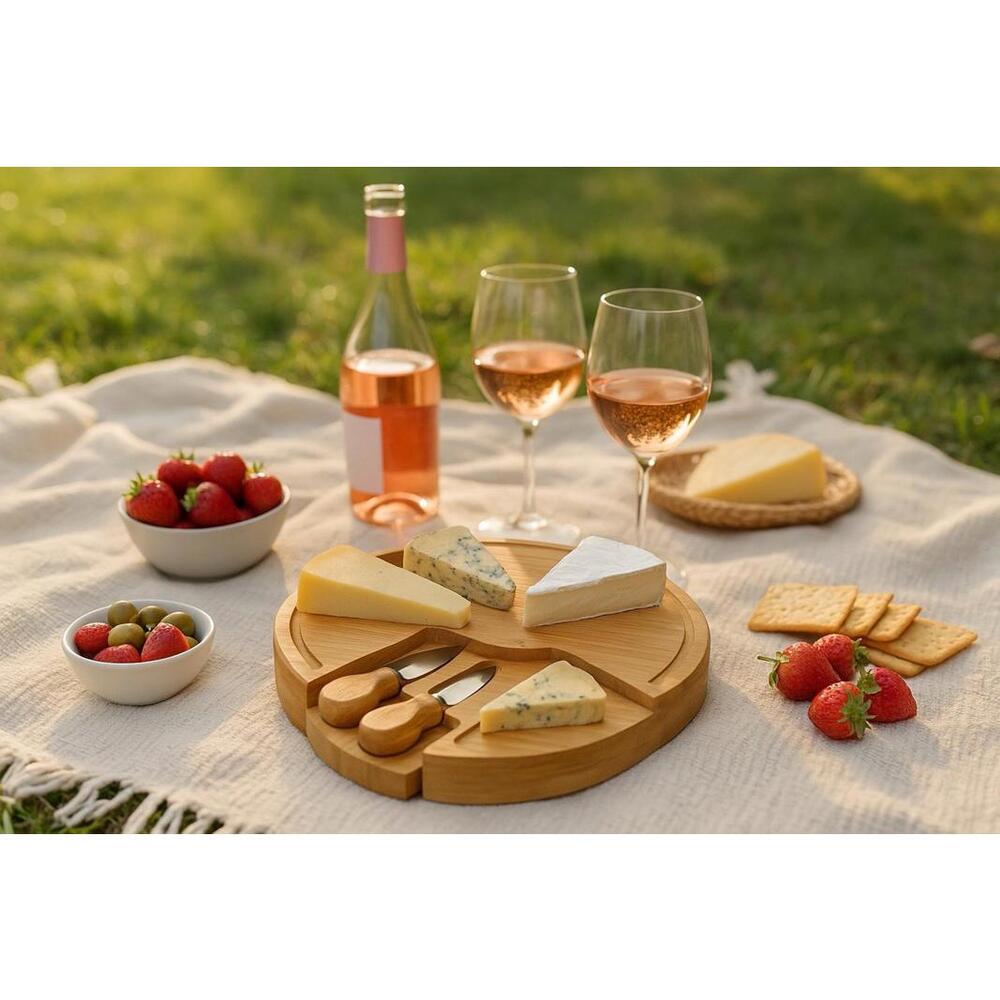Picnic At Ascot Bamboo Cheese & Charcuterie Board Set With Knives, 14x2”